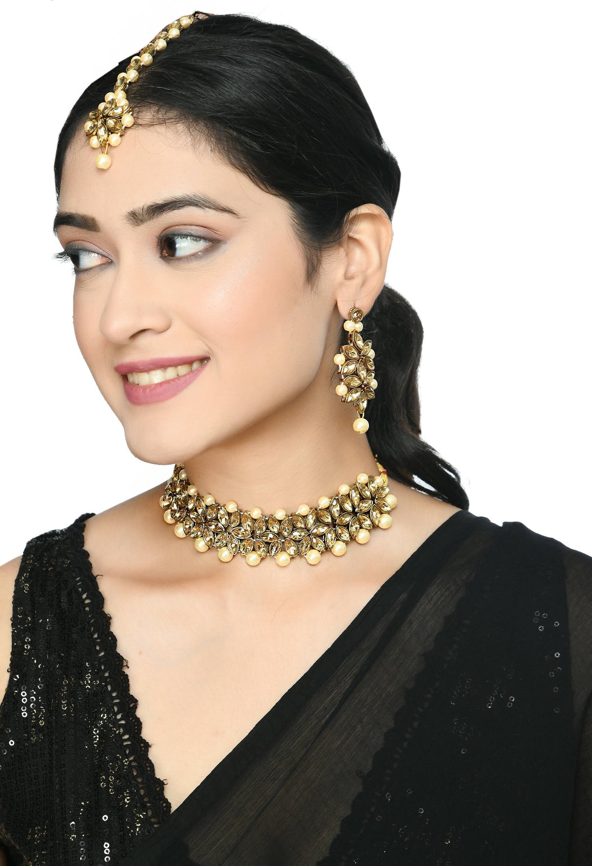 Mominos Fashion Johar Kamal Gold-Polished Brass Finish Kundan/Pearls Choker For Women (Golden) | Grocsy