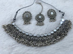 Jewel City Oxidized Silver Mirror Choker Set, Traditional Ethnic Indian Jewelry | Grocsy