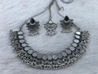 Jewel City Oxidized Silver Mirror Choker Set, Ethnic Indian Jewelry | Grocsy