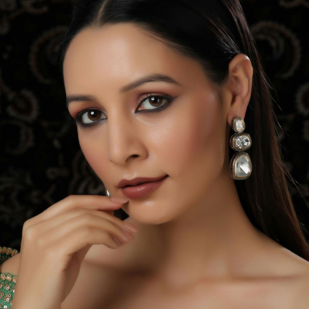 Kundan Earrings (Silver) - Ruby Raang | Grocsy