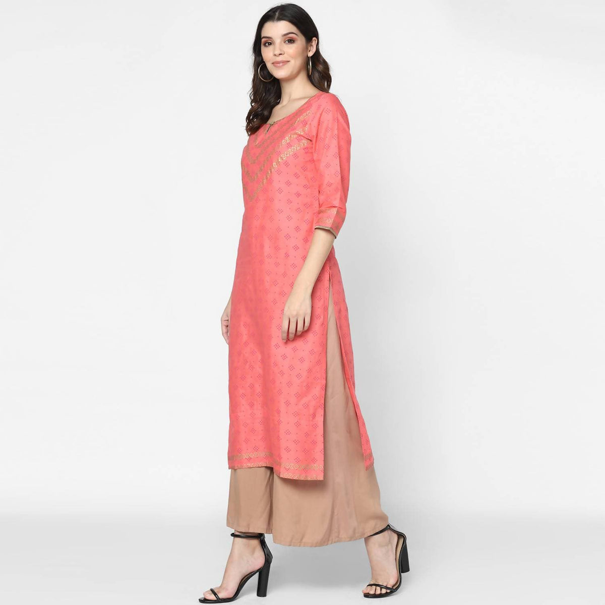 Cheera Hand Block Print Pitch Straight Kurta (MAAI-046K) | Grocsy