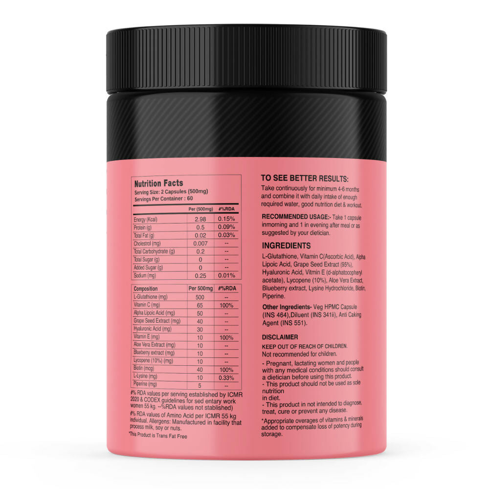 MyFitFuel Skin Beauty Glutathione + Lycopene, Vitamin C & E, Hyaluronic Acid, Biotin Capsules | Grocsy