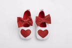 Tiny Bugs Girls Heart Bow Detailing Booties - White & Red | Grocsy
