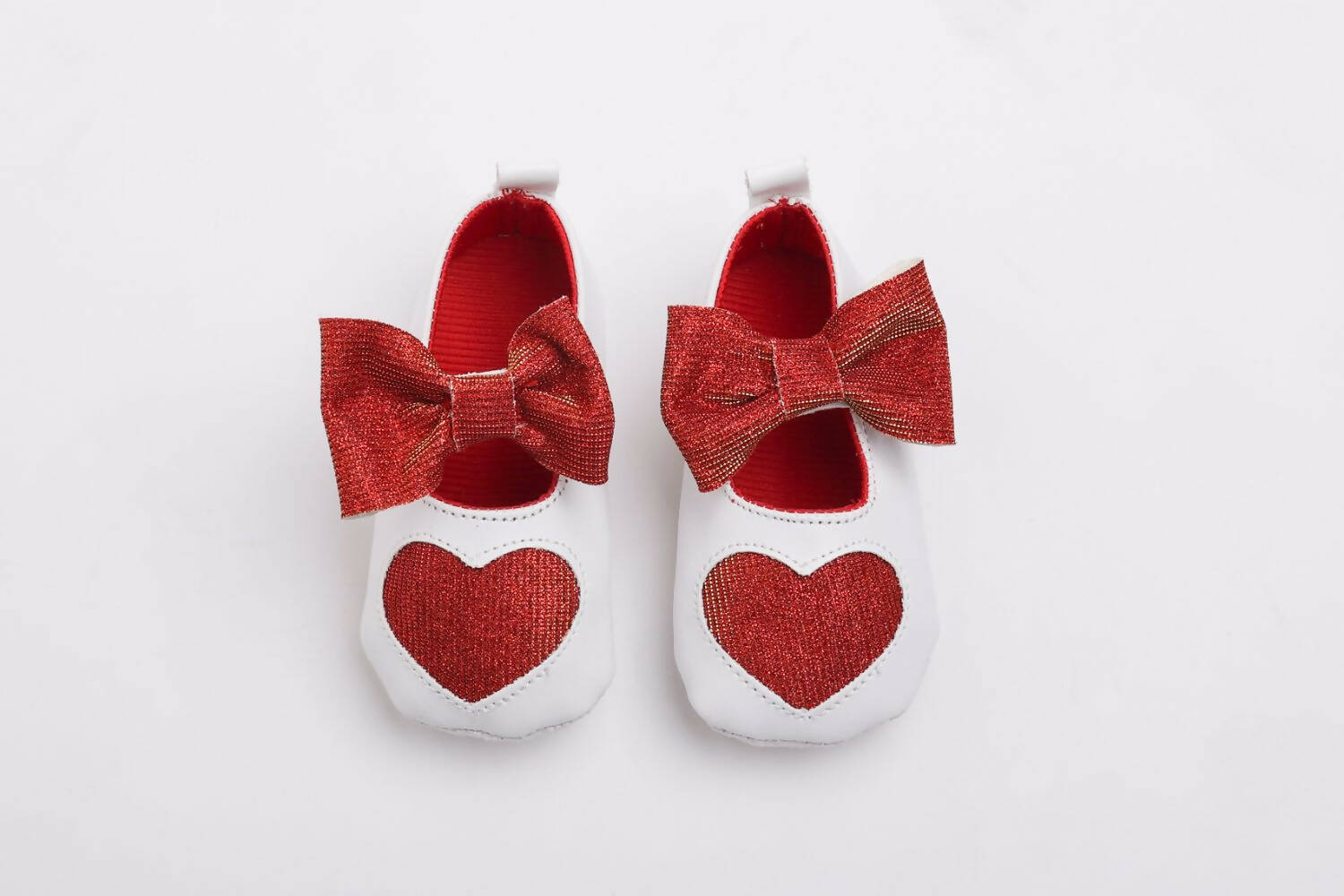 Tiny Bugs Girls Heart Bow Detailing Booties - White & Red | Grocsy
