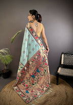 Joban Fashion Turquoise Blue Paithani Soft Silk Meenakari Saree | Grocsy