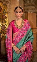 Persian Green Banarasi Weaving, Ultra Aqua Finish, Zari Work Banarasi Silk Saree - Rath Kunti | Grocsy