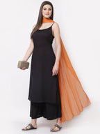 Myshka Trendy Stylish Rayon Square Neck Sleeveless Kurta Palazzo Dupatta Set | Grocsy