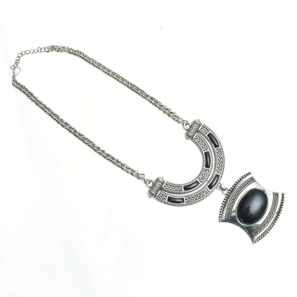 Mominos Fashion Johar Kamal Oxidised Silver-Plated Stone Work Long Necklace Handicraft | Grocsy