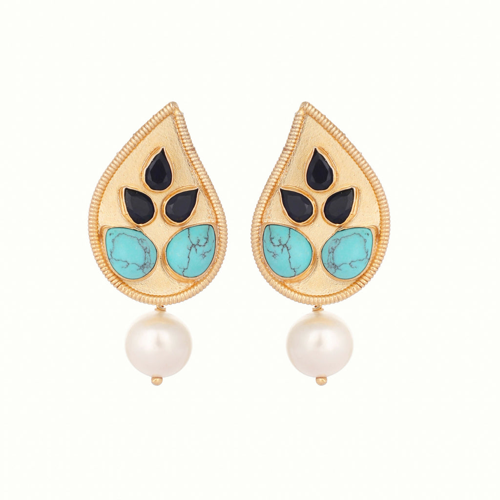 Nuyug 22K Gold Plated Black Paisley Earrings | Grocsy