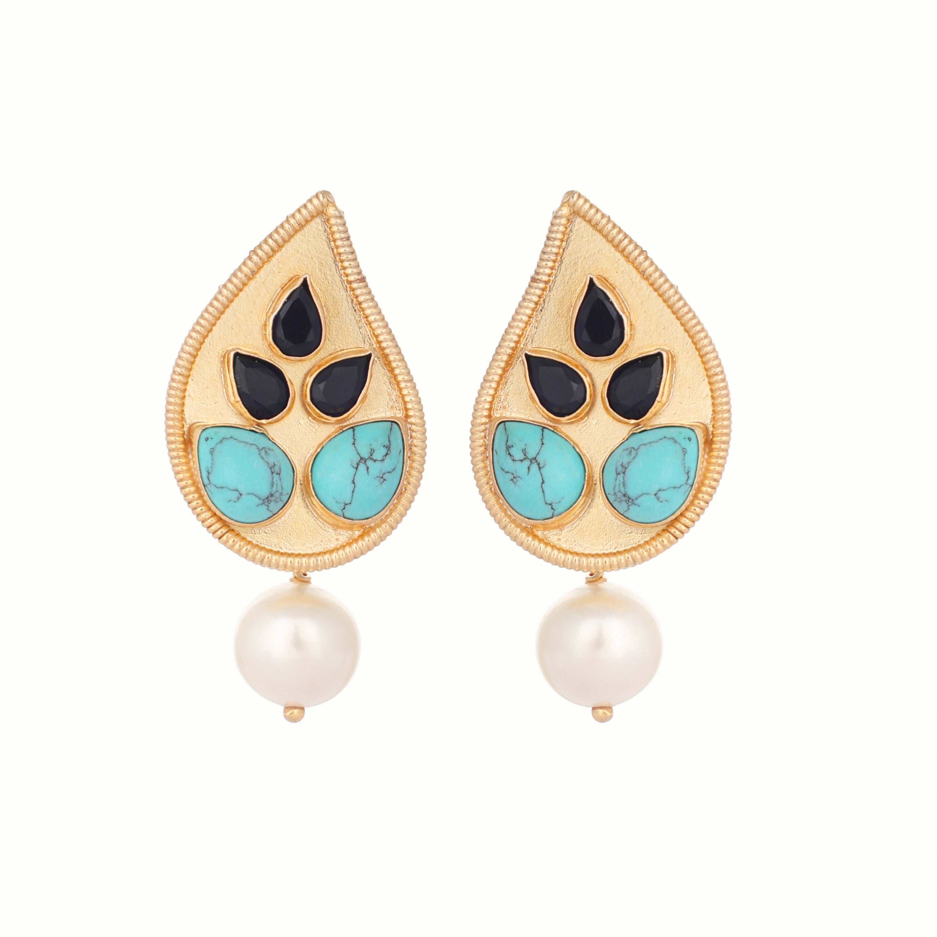 Nuyug 22K Gold Plated Black Paisley Earrings | Grocsy