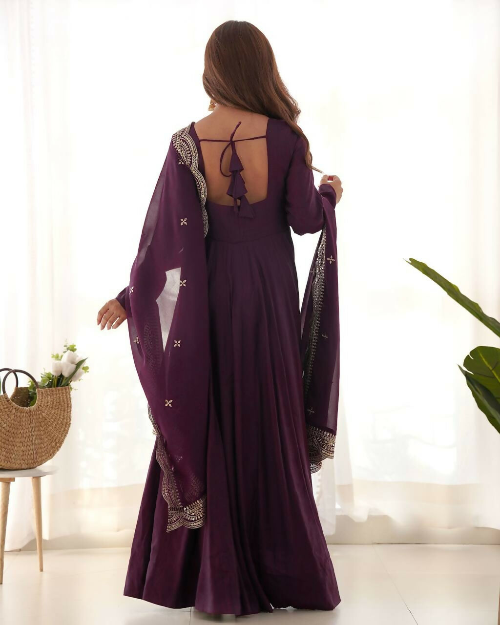Lehenga Mart Designer Anarkali Suit With Kurta, Pant, Dupatta For Women-Wine | Grocsy