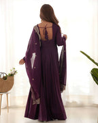 Lehenga Mart Designer Anarkali Suit With Kurta, Pant, Dupatta For Women-Wine | Grocsy