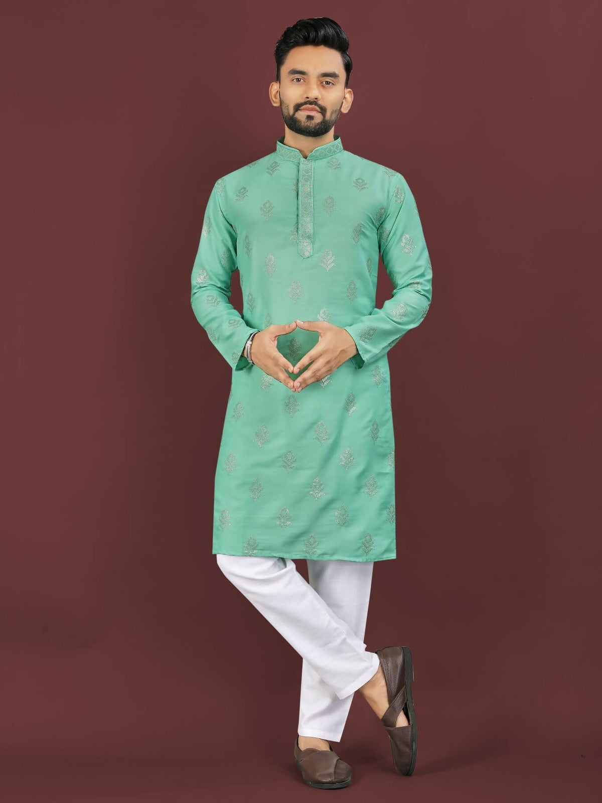 Anaita Turquoise Embroidered Silk Straight Kurta | Grocsy