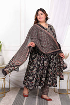Miravan Women's Plus Size Embroidered Multi Anarkali Kurta with Palazzo and Dupatta Set | Grocsy