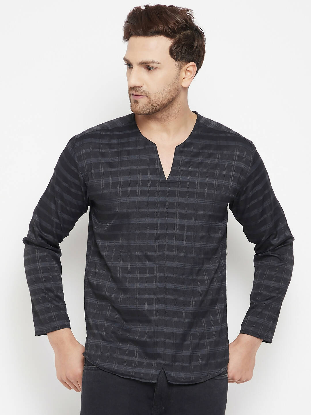 Even Apparels Black Color Viscose Men's Kurta With Slit Neckline | Grocsy