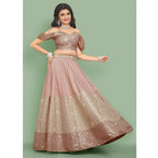 Jyoti Fashion Dusty Rose Pink Dori with Zari Thread Sequence Embroidery Cotton Silk Lehenga Choli with Dupatta | Grocsy