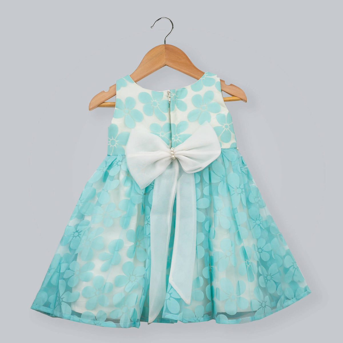 Pink Cow Fashions White & Blue Dress With Pearls Attach & Bow | Grocsy