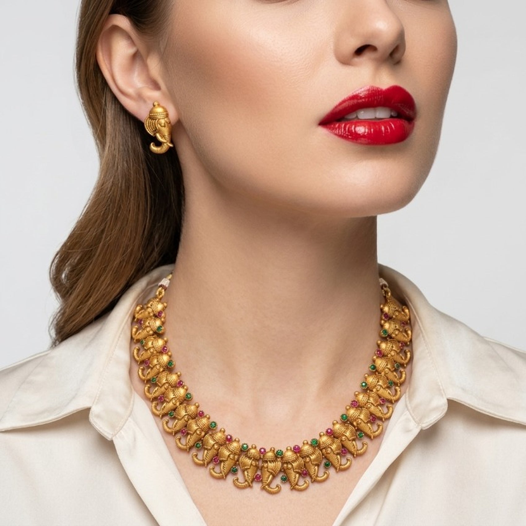 Jewel City Antique Gold Plated Ganesha Temple Jewelry Set For Wedding & Festivals | Grocsy