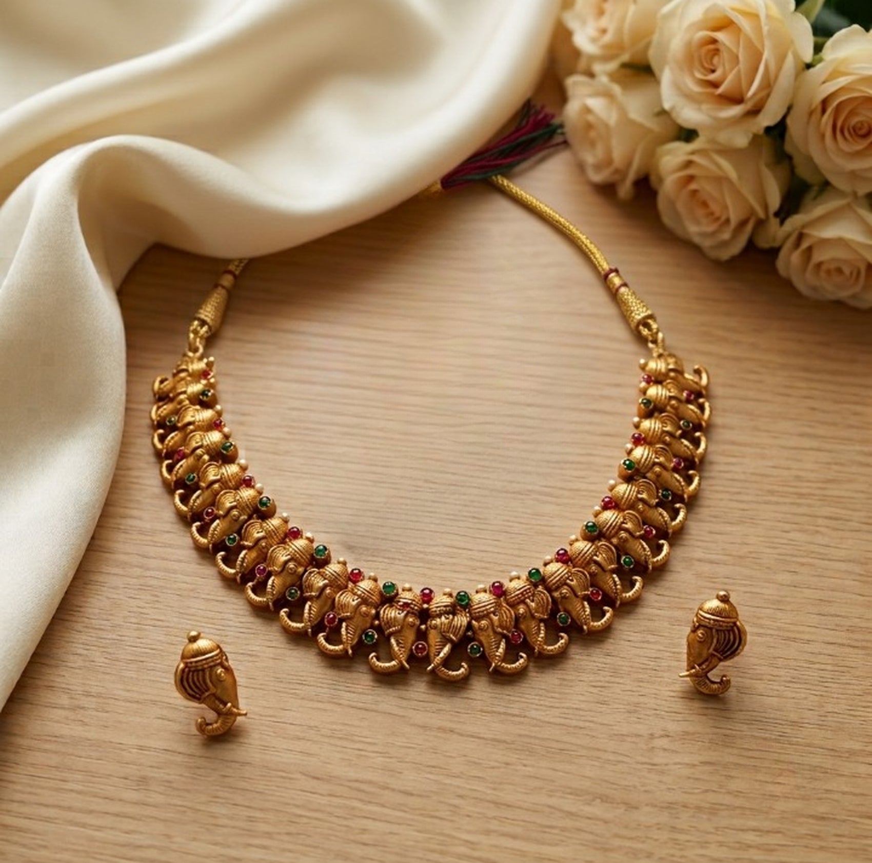 Jewel City Antique Gold Plated Ganesha Temple Jewelry Set For Wedding & Festivals | Grocsy