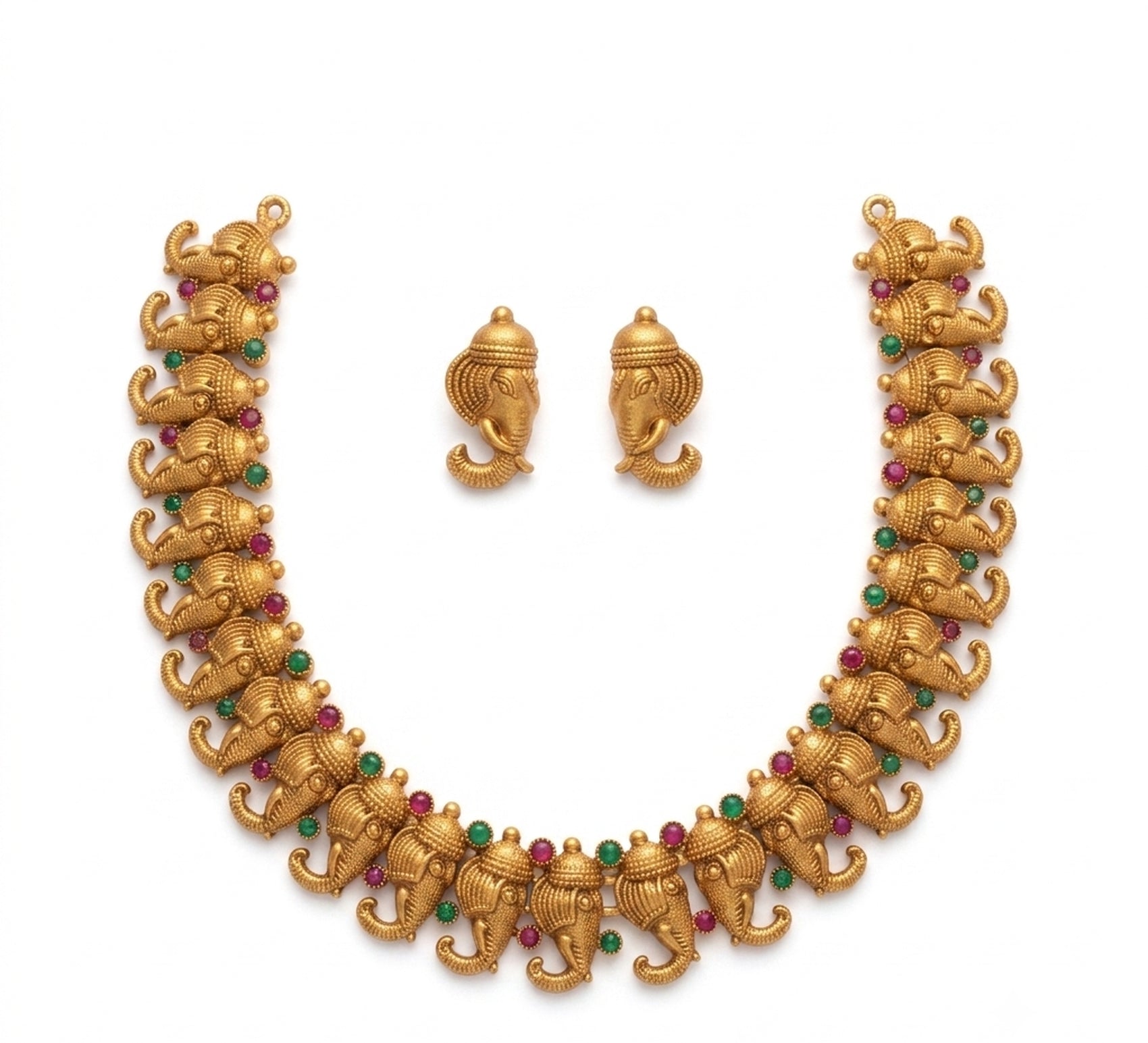 Jewel City Antique Gold Plated Ganesha Temple Jewelry Set For Wedding & Festivals | Grocsy
