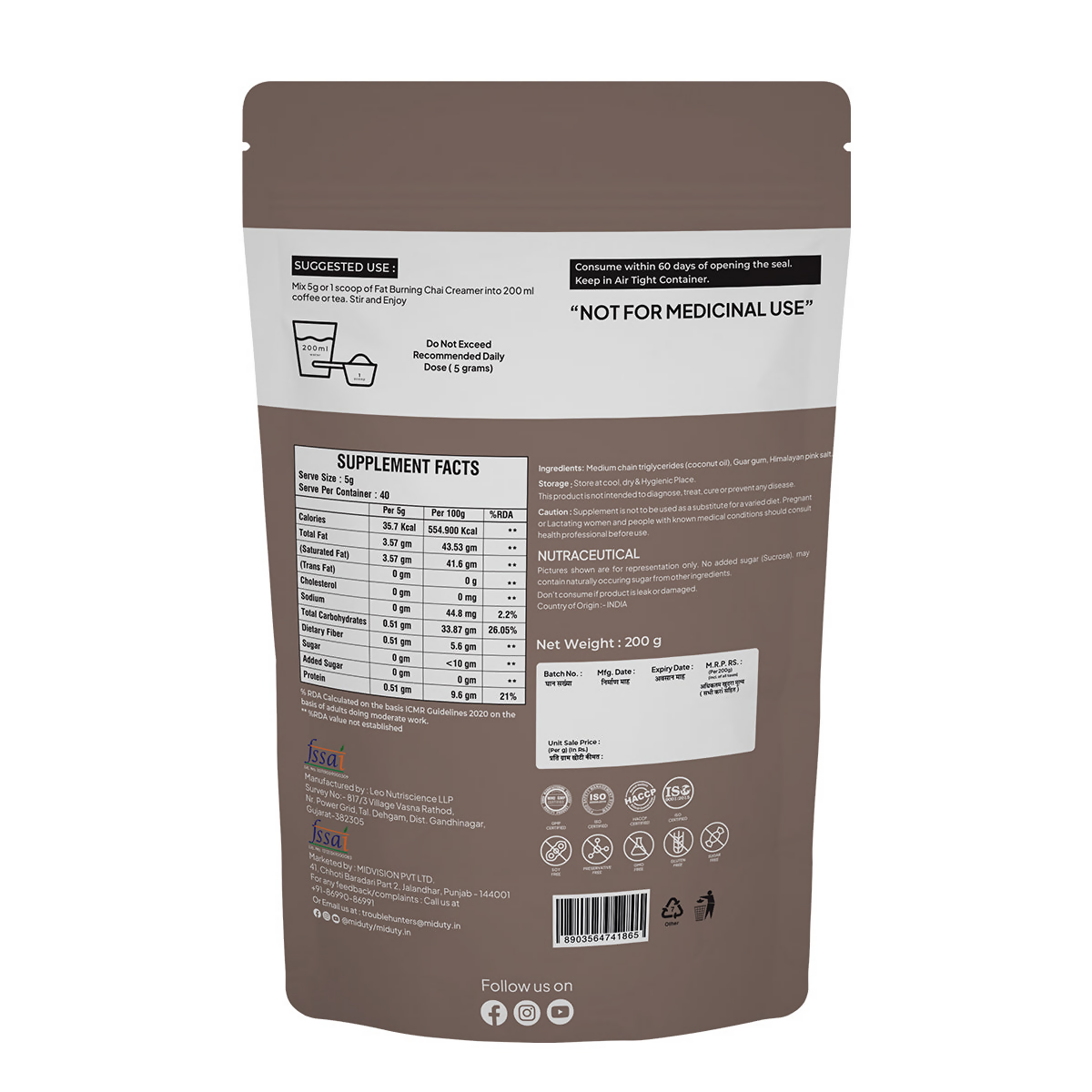 Miduty by Palak Notes Fat Burning Chai Creamer | Grocsy