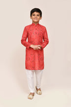 Joban Fashion Cotton Red Kurta With Straight Fit Pant | Grocsy