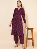 Janasya Women's Wine Rayon Floral Printed Casual Straight Co-ords | Grocsy