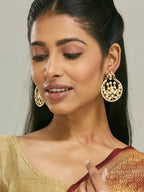 Nuyug 22K Gold-Plated Elegant Kundan Stone Studded & Pearl Beaded Chandbalis | Grocsy