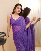 Purple Georgette Designer Printed Ready To Wear Saree - Ibiza | Grocsy