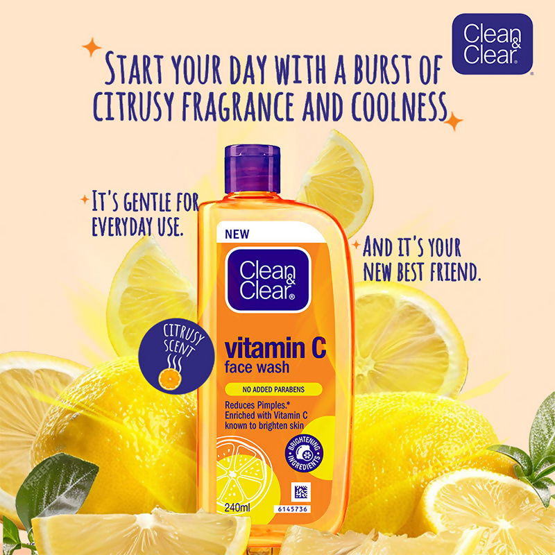 Clean & Clear Vitamin C Face Wash - Gentle Brightening & Hydrating Cleanser Reduces | Grocsy