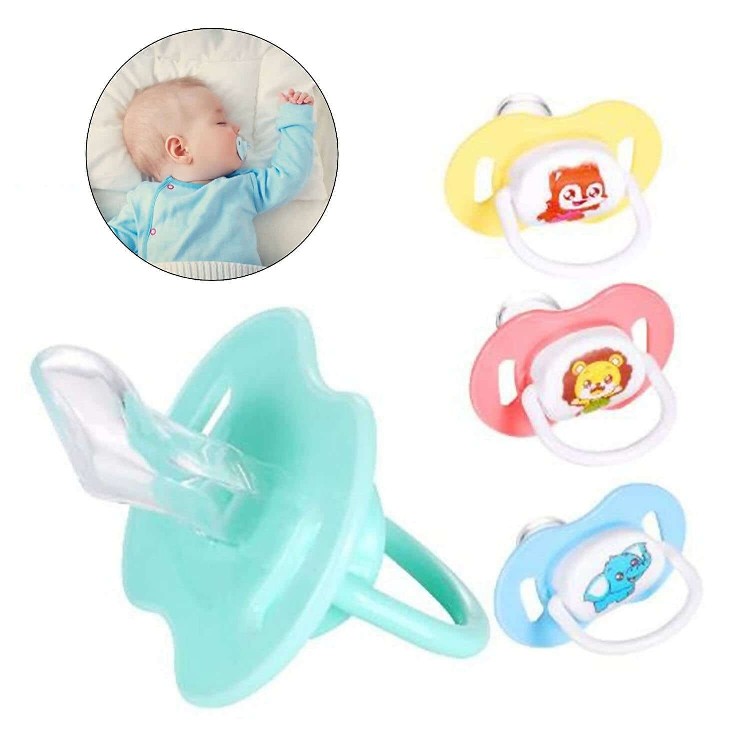 Safe-O-Kid Cartoon Design Silicone Pacifier/Soother With Holder Chain And Clip - Assorted | Grocsy