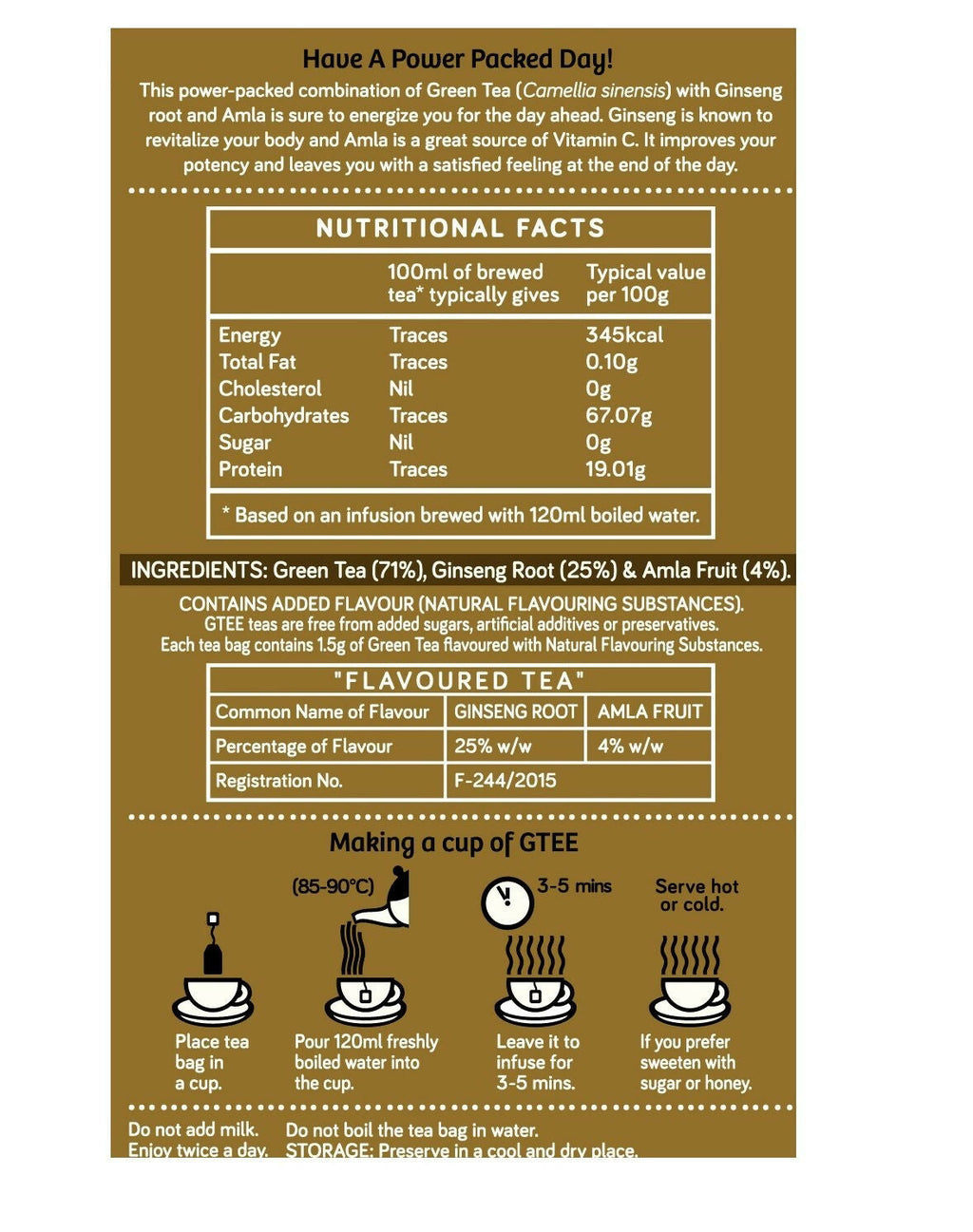 Gtee Green Tea Bags - Ginseng | Grocsy