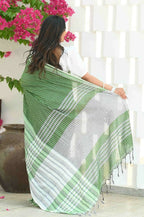 Beatitude Green Cotton Tanchori Handloom Saree | Grocsy