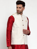Jompers Men's Beige Embroidered Nehru Jacket | Grocsy