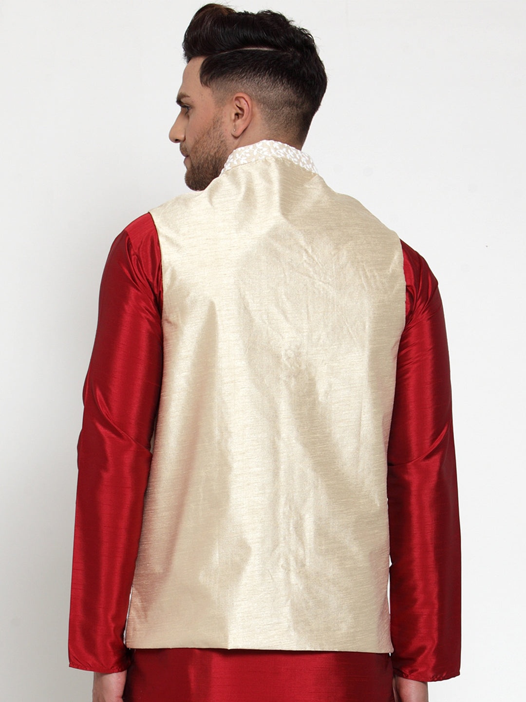 Jompers Men's Beige Embroidered Nehru Jacket | Grocsy