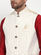 Jompers Men's Beige Embroidered Nehru Jacket | Grocsy
