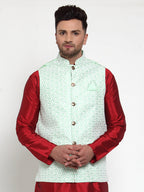 Jompers Men's Green Embroidered Nehru Jacket | Grocsy