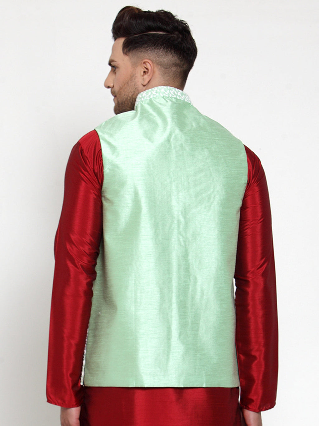 Jompers Men's Green Embroidered Nehru Jacket | Grocsy