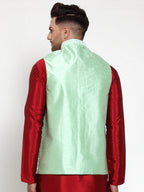 Jompers Men's Green Embroidered Nehru Jacket | Grocsy