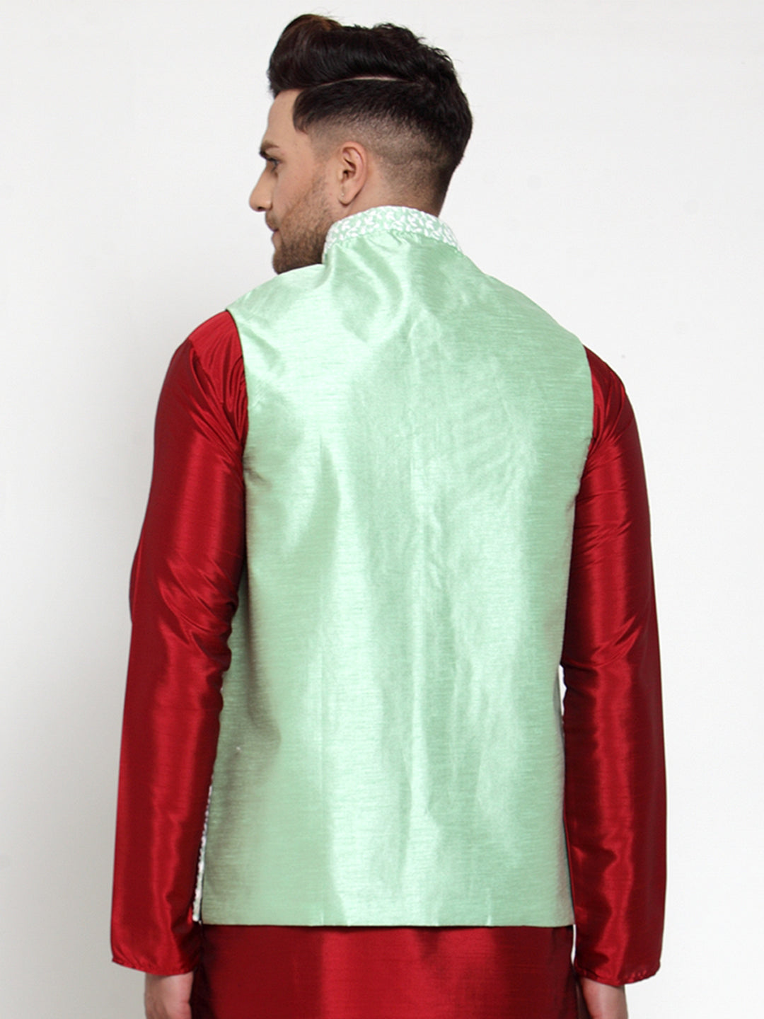 Jompers Men's Green Embroidered Nehru Jacket | Grocsy