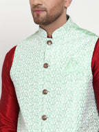 Jompers Men's Green Embroidered Nehru Jacket | Grocsy