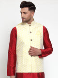 Jompers Men's Yellow Embroidered Nehru Jacket | Grocsy