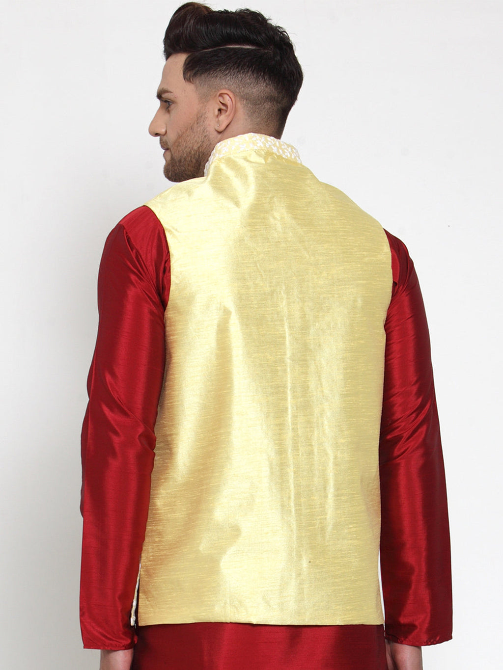 Jompers Men's Yellow Embroidered Nehru Jacket | Grocsy