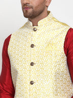 Jompers Men's Yellow Embroidered Nehru Jacket | Grocsy
