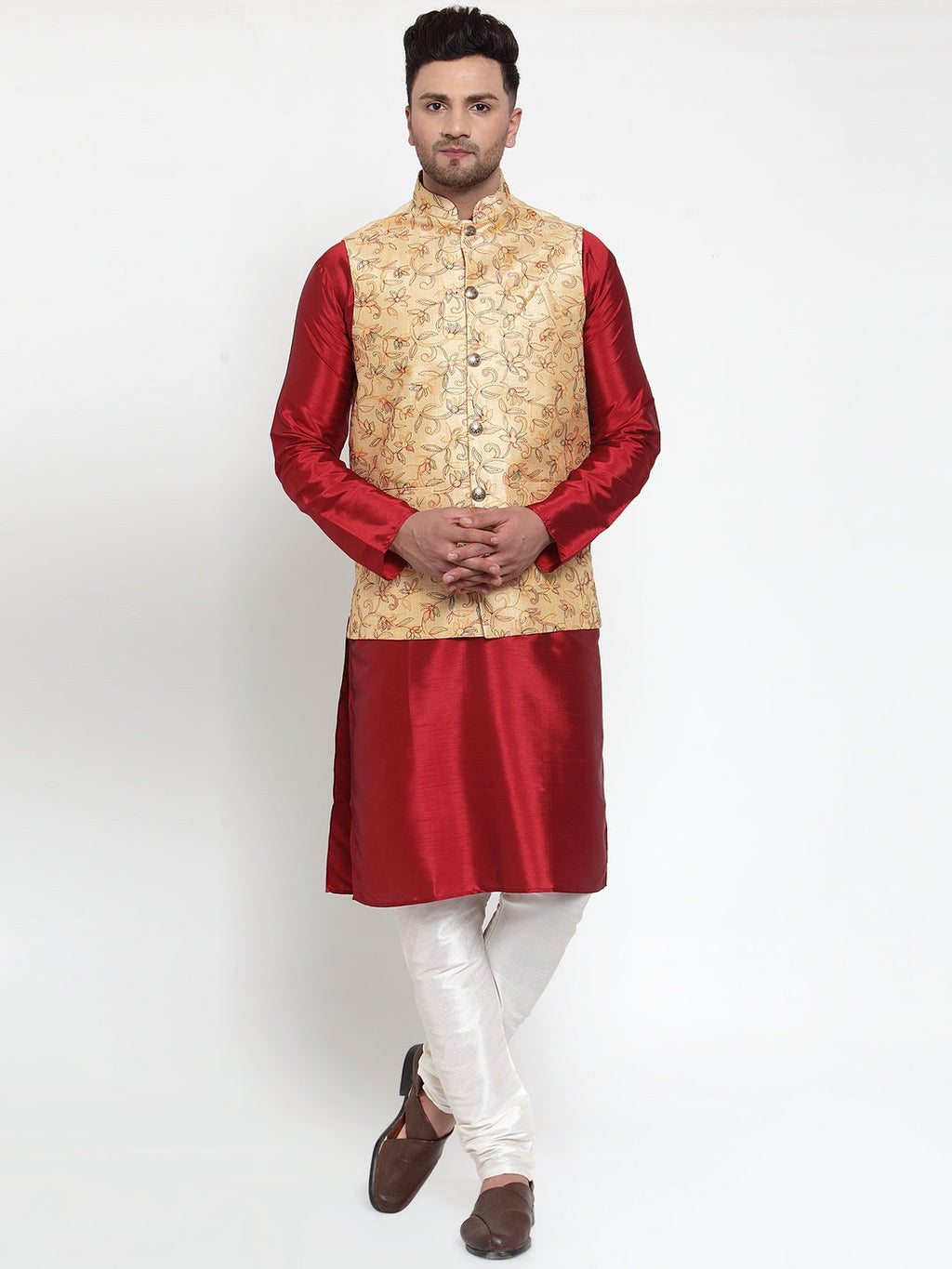 Jompers Men's Gold Embroidered Nehru Jacket | Grocsy
