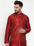 Jompers Men's Maroon Embroidered Nehru Jacket | Grocsy