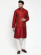 Jompers Men's Maroon Embroidered Nehru Jacket | Grocsy