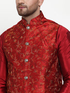 Jompers Men's Maroon Embroidered Nehru Jacket | Grocsy