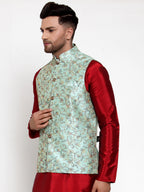 Jompers Men's Blue Embroidered Nehru Jacket | Grocsy