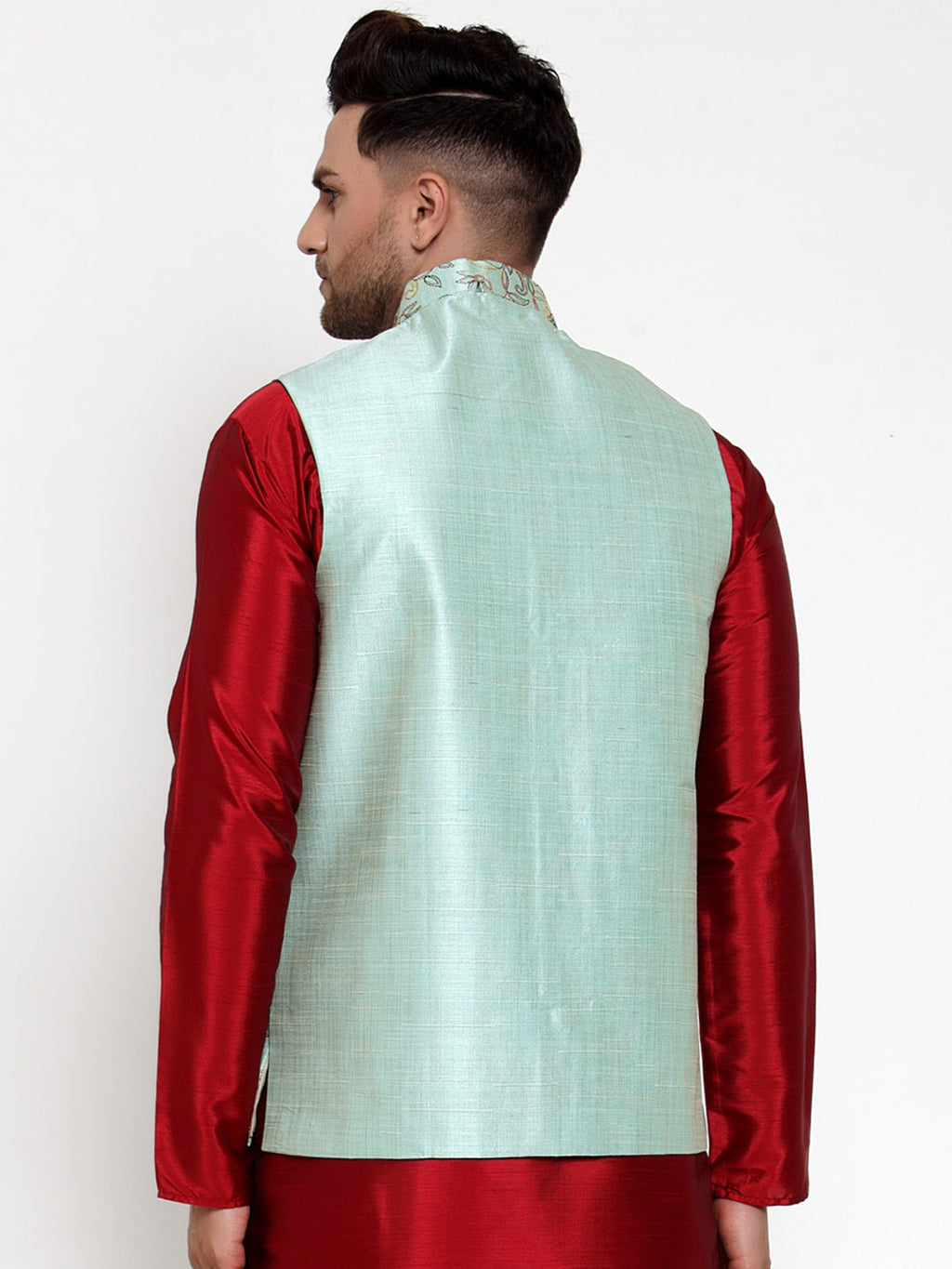 Jompers Men's Blue Embroidered Nehru Jacket | Grocsy
